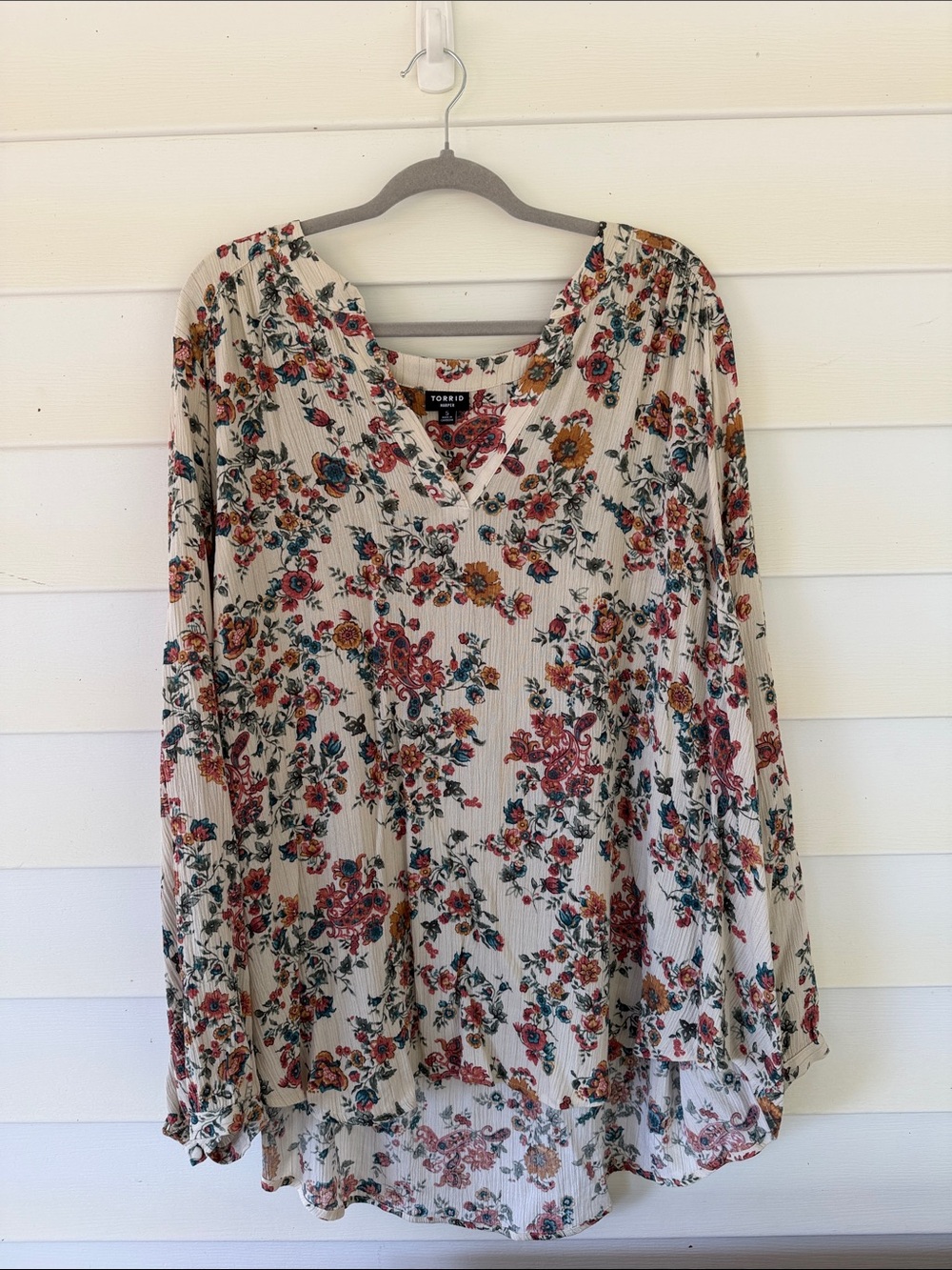 torrid Cream Floral V-Neck Peasant Blouse